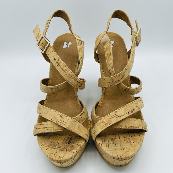 BP Womens Shoes Size 9 M Cork Strappy Wedge Ankle Strap High Heels Sandals - Picture 9 of 13